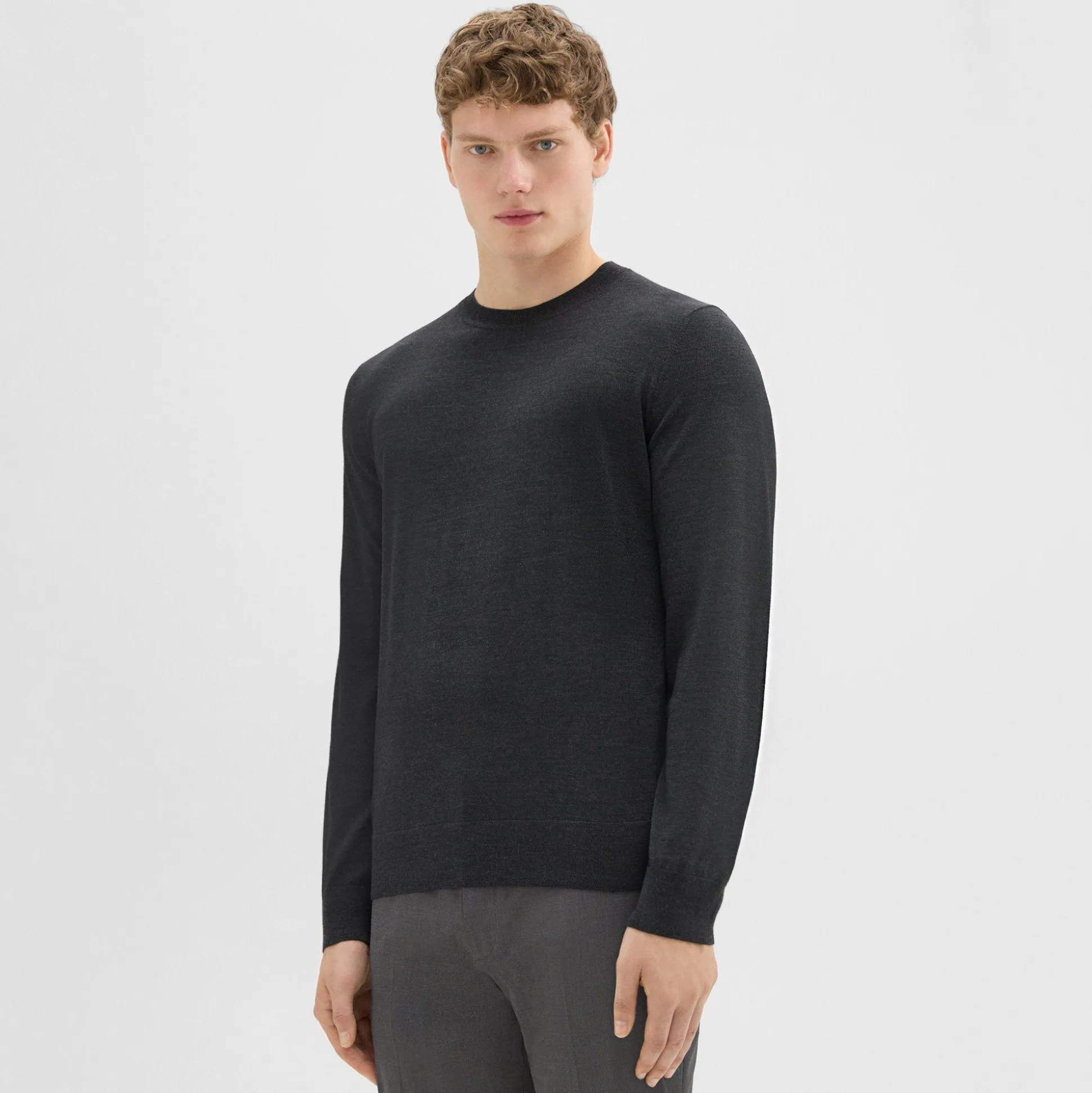 Theory Crewneck Sweater In Regal Wool-Men Sweaters + Cardigans