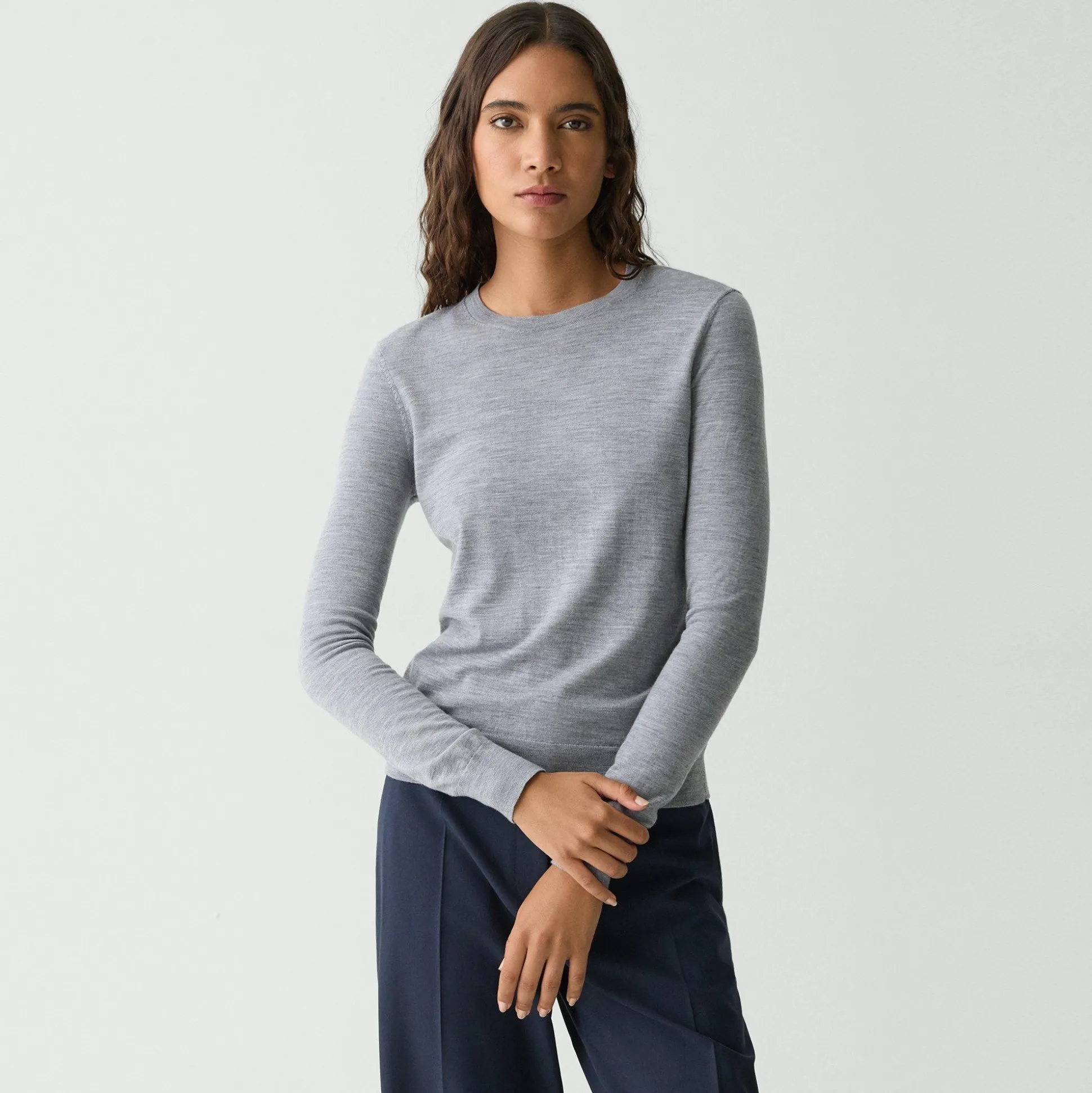 Theory Crewneck Sweater In Regal Wool-Women Sweaters + Cardigans