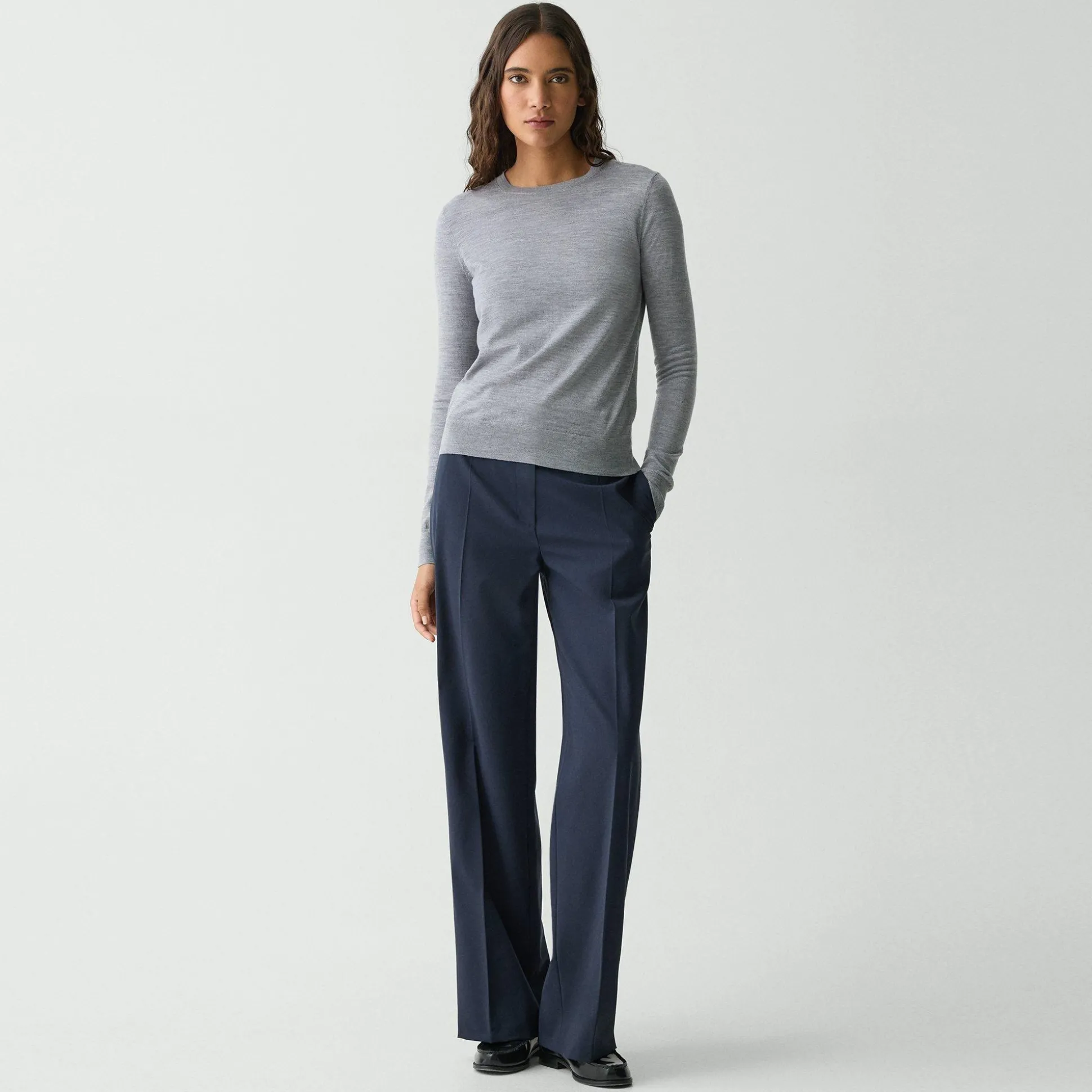 Theory Crewneck Sweater In Regal Wool-Women Sweaters + Cardigans