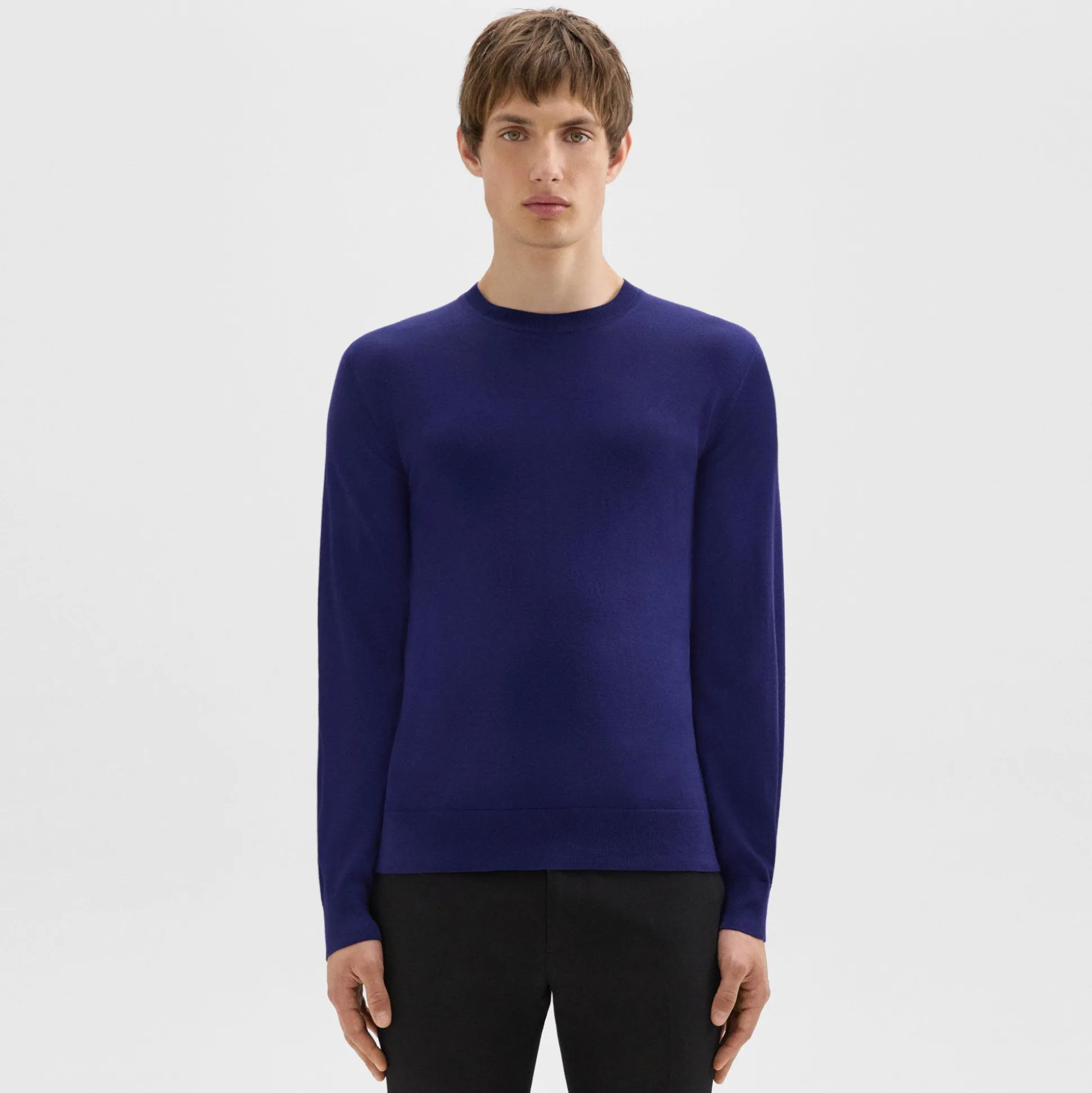 Theory Crewneck Sweater In Regal Wool-Men Sweaters + Cardigans