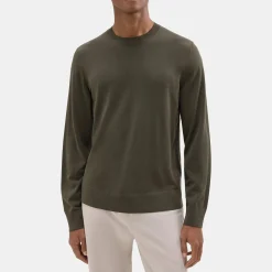 Theory Crewneck Sweater In Regal Wool-Men Sweaters + Cardigans