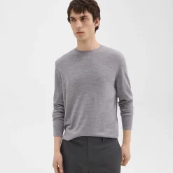 Theory Crewneck Sweater In Regal Wool-Men Sweaters + Cardigans