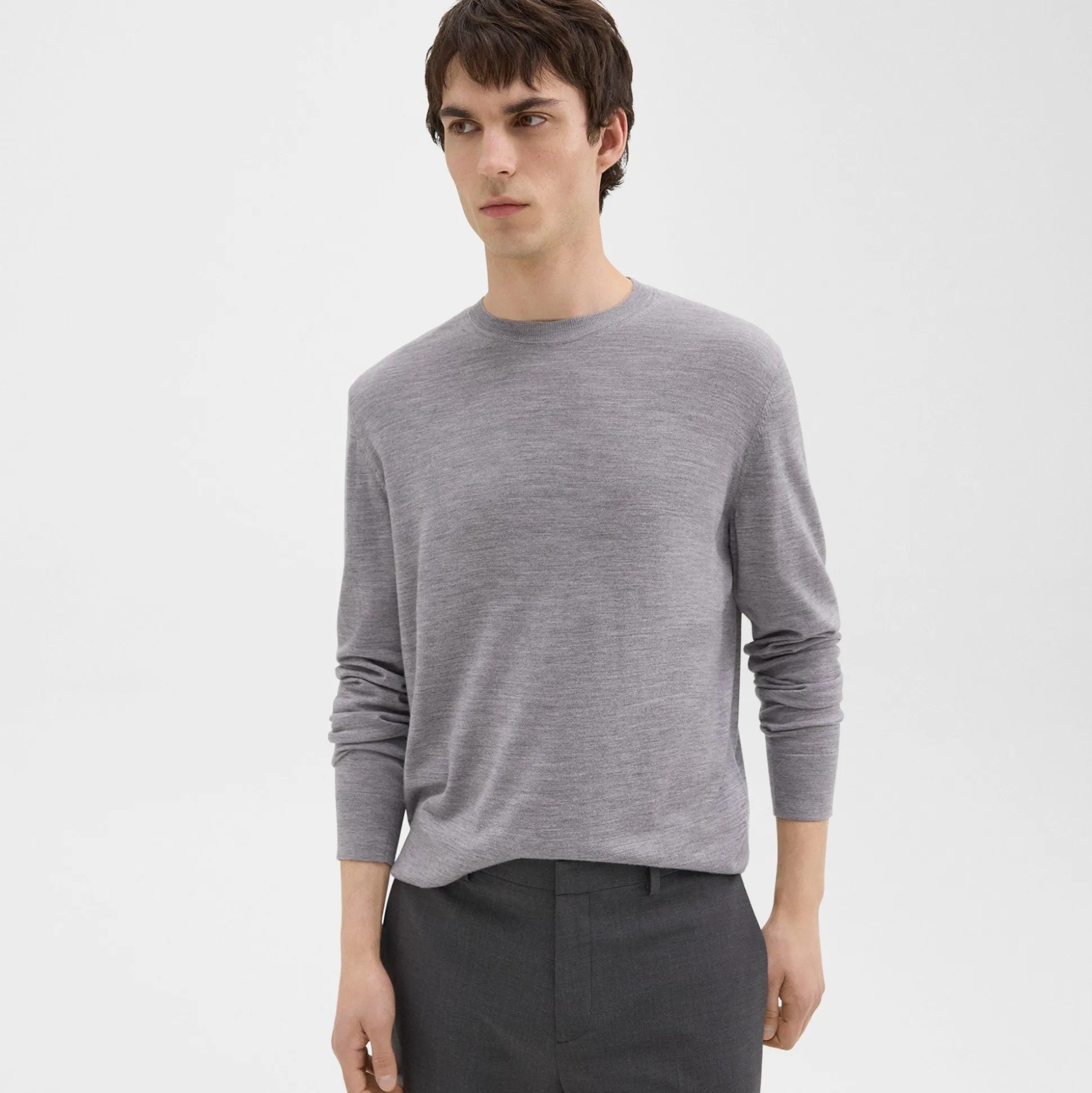 Theory Crewneck Sweater In Regal Wool-Men Sweaters + Cardigans