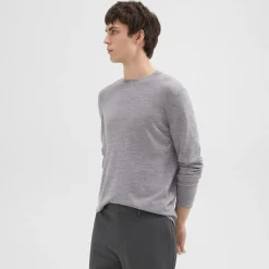 Theory Crewneck Sweater In Regal Wool-Men Sweaters + Cardigans