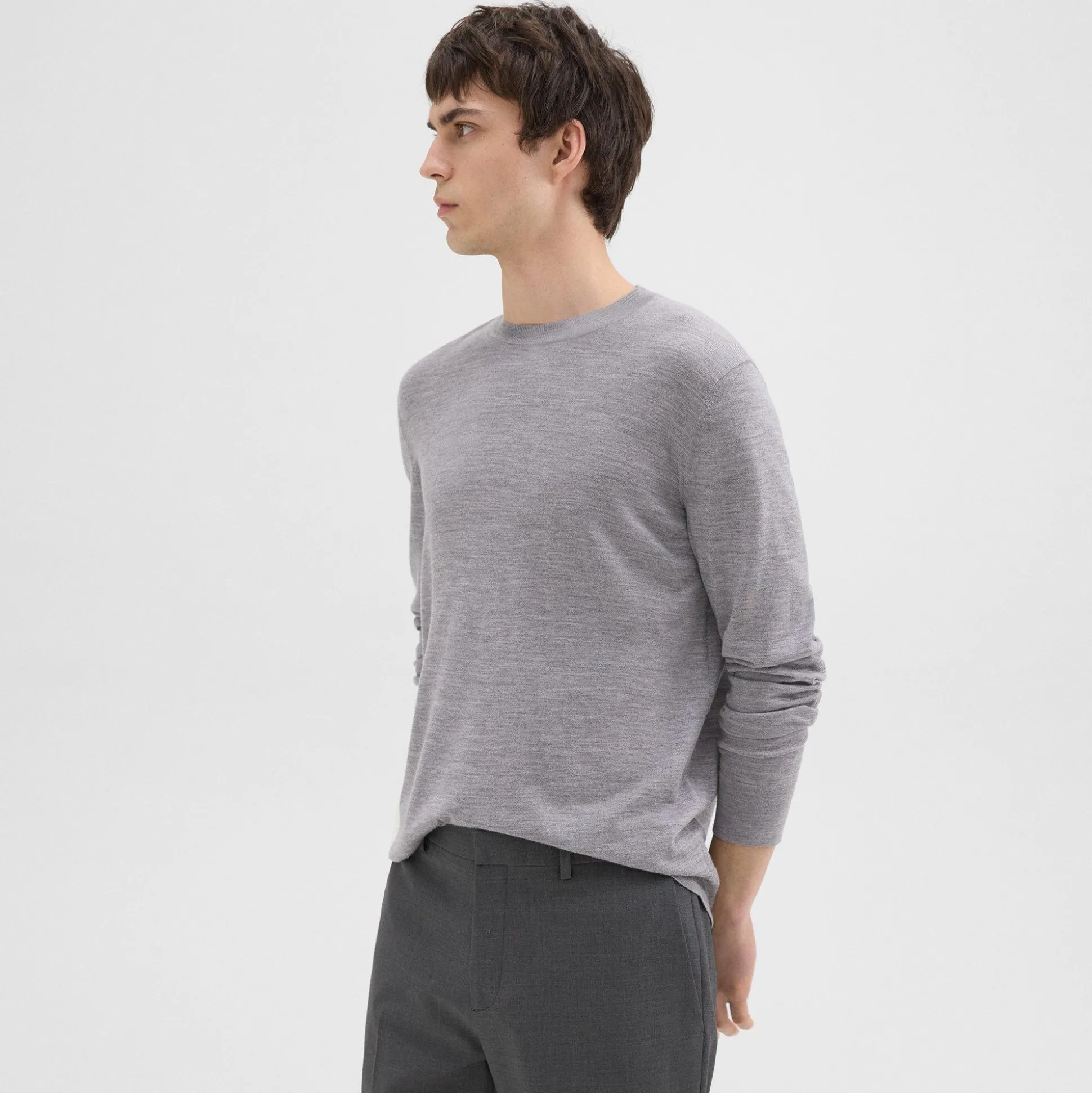 Theory Crewneck Sweater In Regal Wool-Men Sweaters + Cardigans