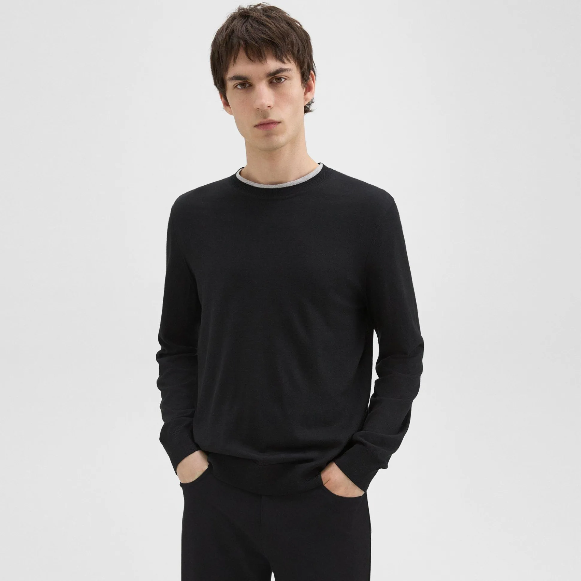Theory Crewneck Sweater In Regal Wool-Men Sweaters + Cardigans