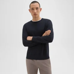 Theory Crewneck Sweater In Regal Wool-Men Sweaters + Cardigans