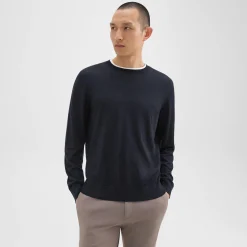 Theory Crewneck Sweater In Regal Wool-Men Sweaters + Cardigans