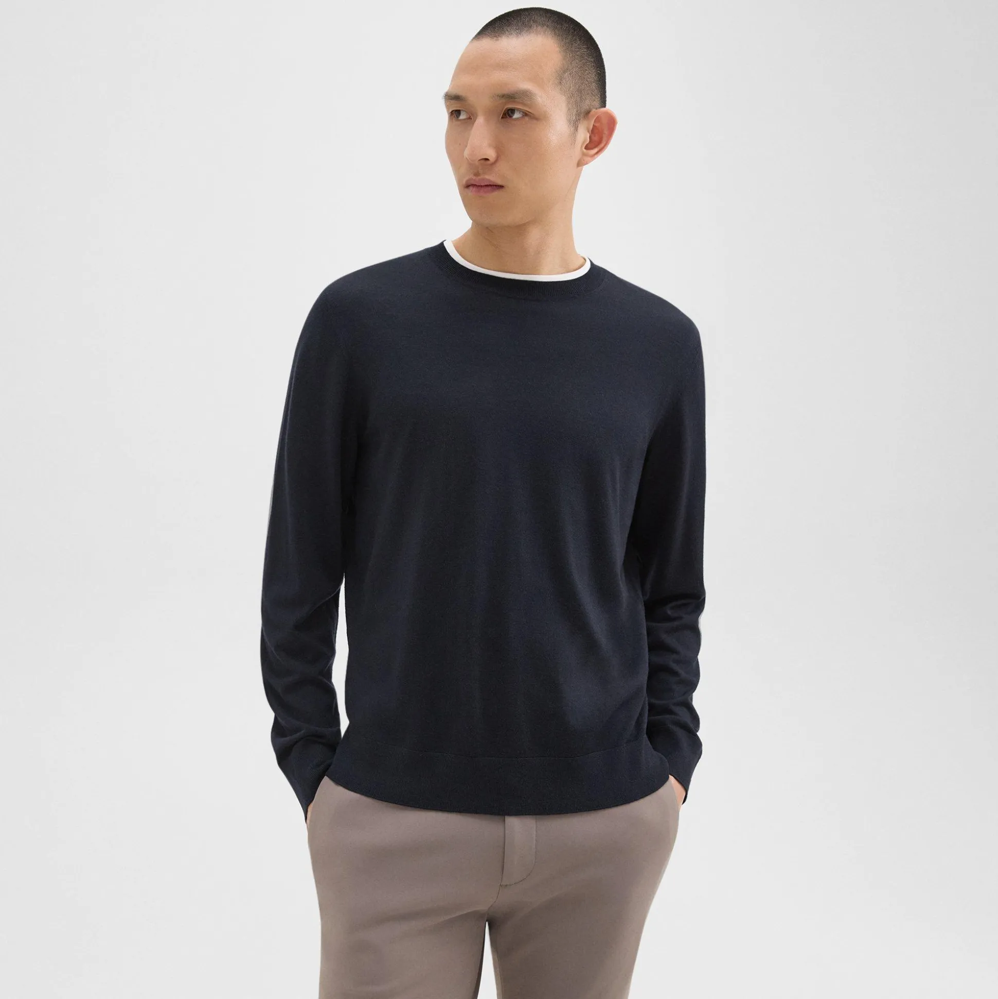 Theory Crewneck Sweater In Regal Wool-Men Sweaters + Cardigans
