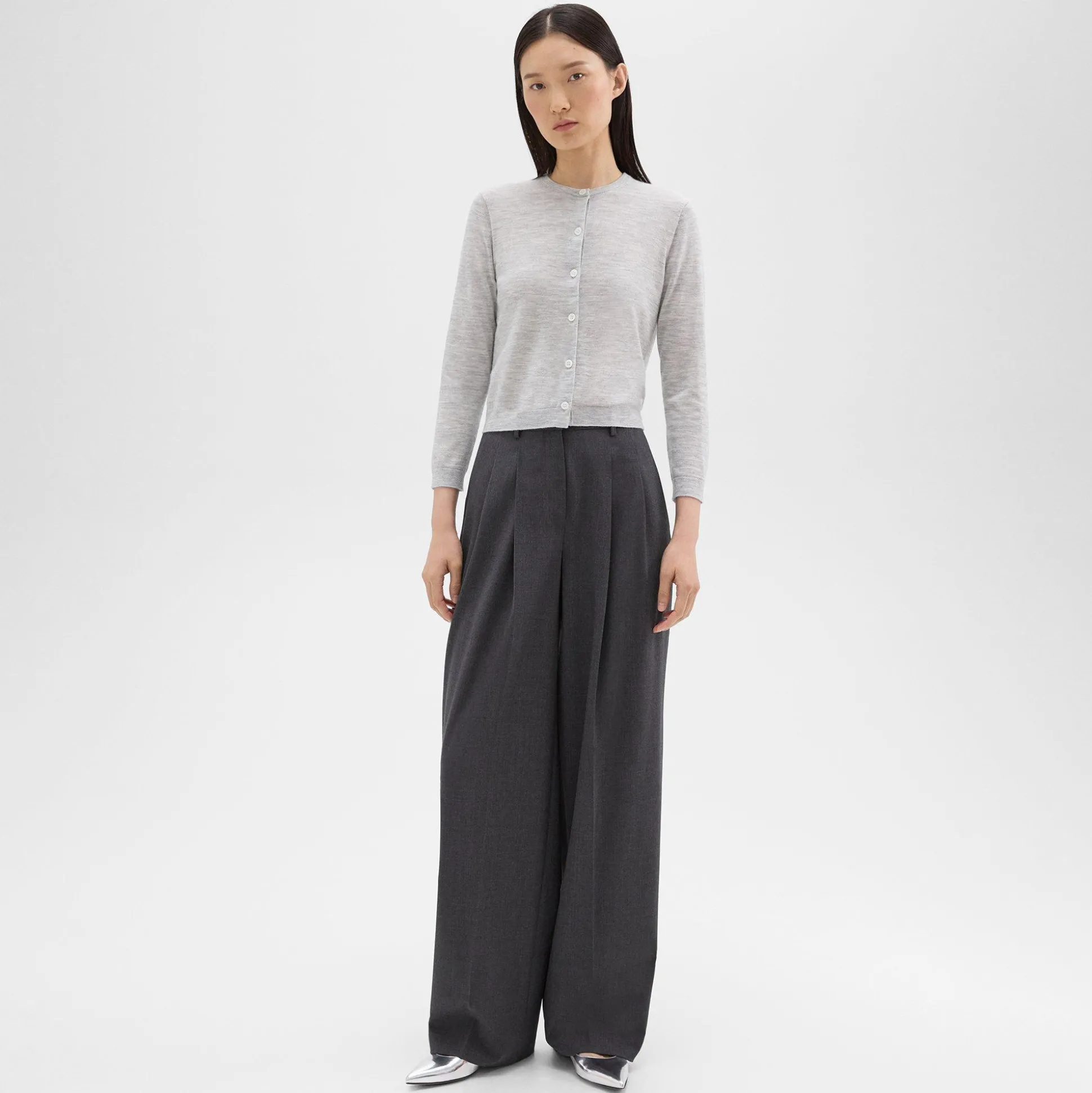 Theory Cropped Cardigan In Regal Wool-Women Sweaters + Cardigans