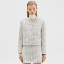Theory Cropped Jacket In Checked Double-Face Wool-Women Blazers + Jackets