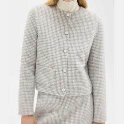 Theory Cropped Jacket In Checked Double-Face Wool-Women Blazers + Jackets