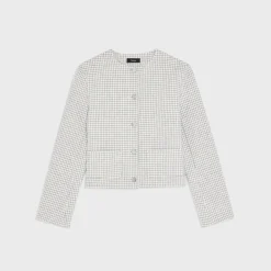 Theory Cropped Jacket In Checked Double-Face Wool-Women Blazers + Jackets