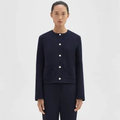 Theory Cropped Jacket In Double-Face Wool-Cashmere-Women Outerwear|Blazers + Jackets