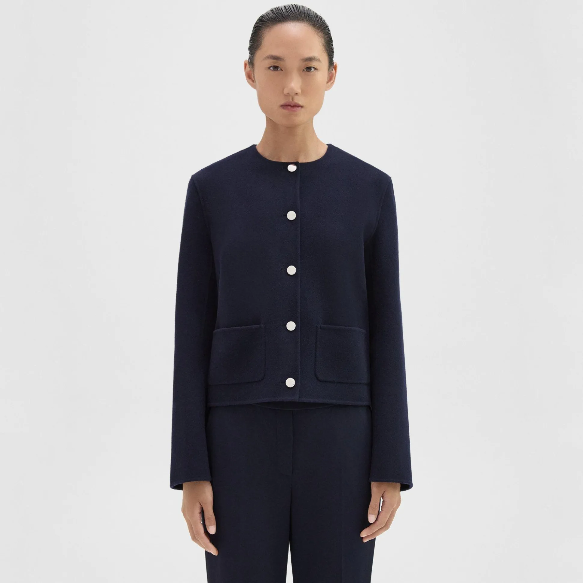 Theory Cropped Jacket In Double-Face Wool-Cashmere-Women Outerwear|Blazers + Jackets