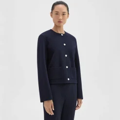 Theory Cropped Jacket In Double-Face Wool-Cashmere-Women Outerwear|Blazers + Jackets