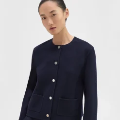 Theory Cropped Jacket In Double-Face Wool-Cashmere-Women Outerwear|Blazers + Jackets