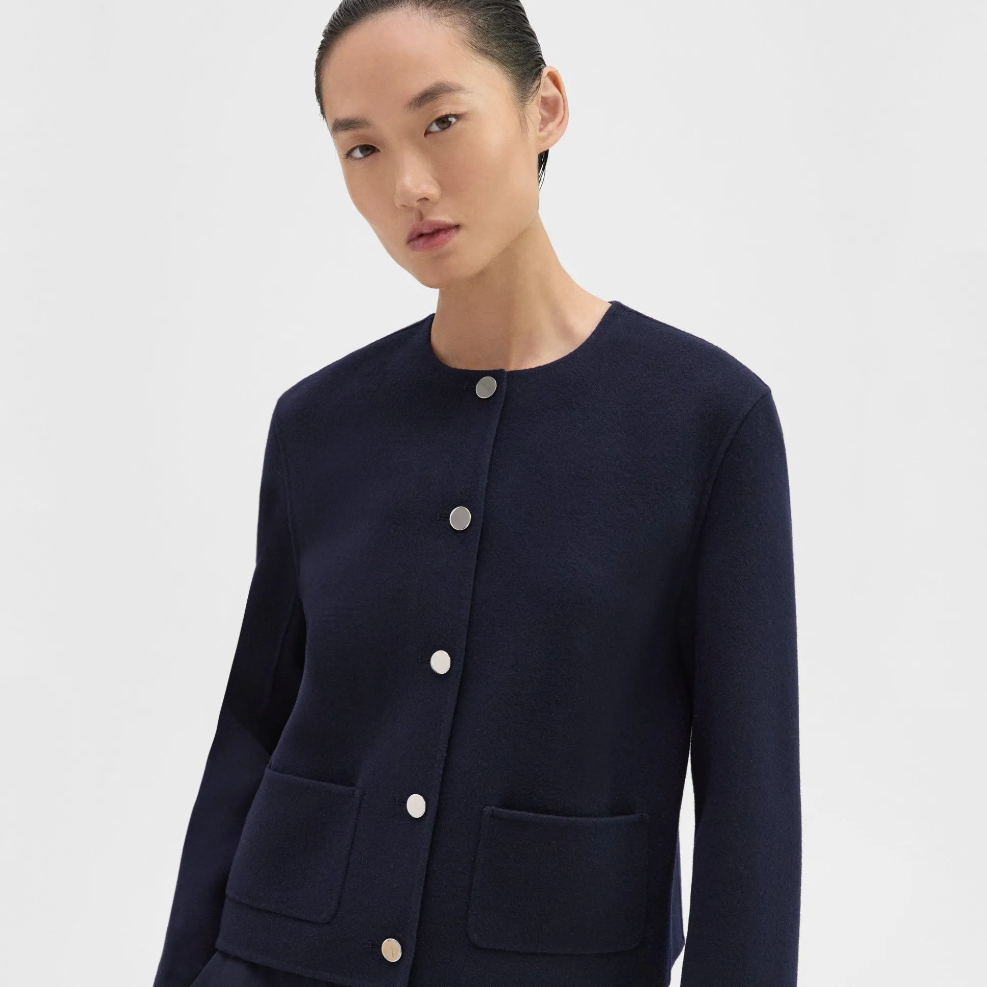 Theory Cropped Jacket In Double-Face Wool-Cashmere-Women Outerwear|Blazers + Jackets