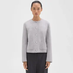 Theory Cropped Jacket In Double-Face Wool-Cashmere-Women Outerwear|Blazers + Jackets