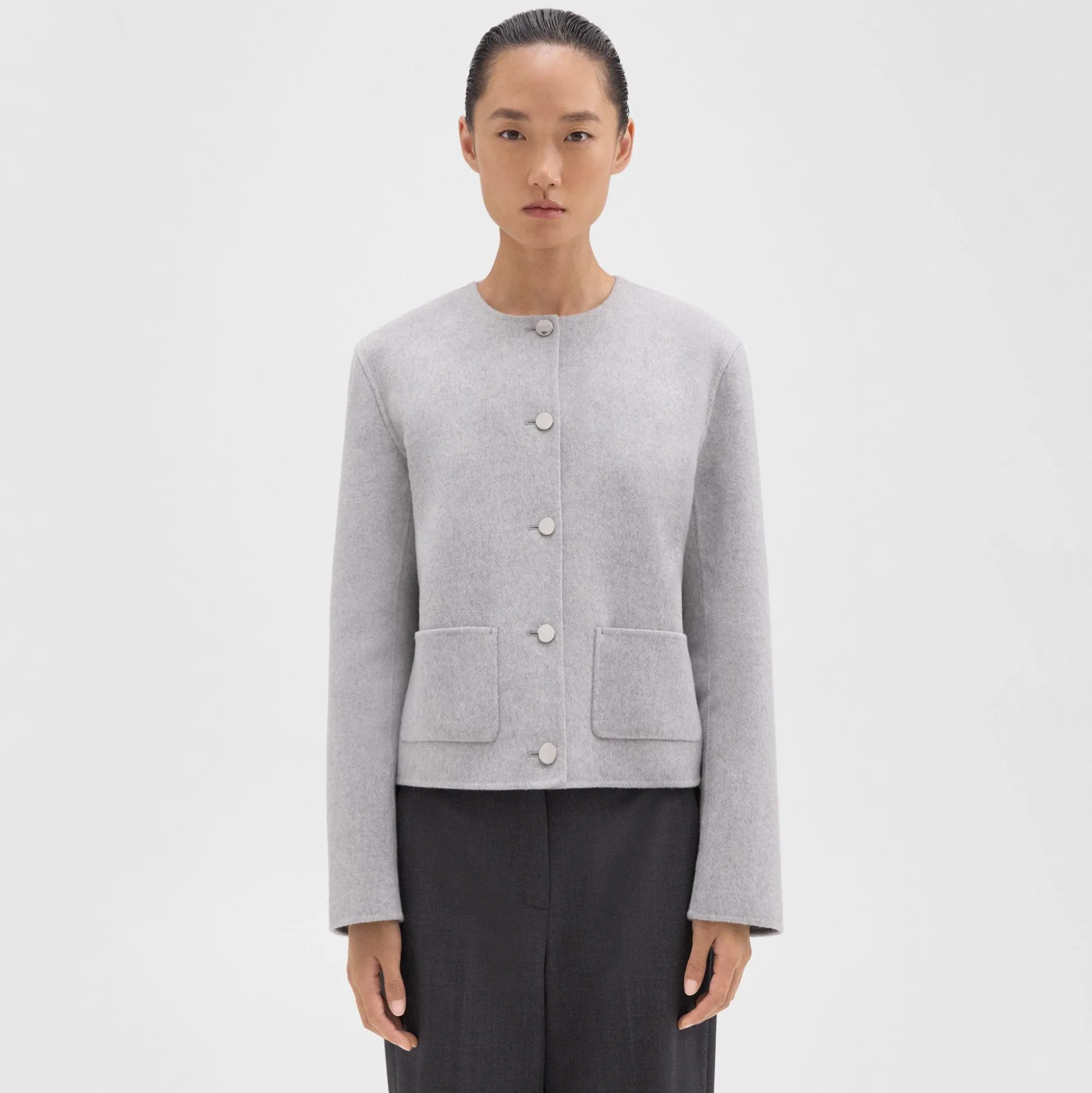 Theory Cropped Jacket In Double-Face Wool-Cashmere-Women Outerwear|Blazers + Jackets