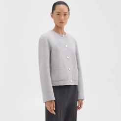 Theory Cropped Jacket In Double-Face Wool-Cashmere-Women Outerwear|Blazers + Jackets