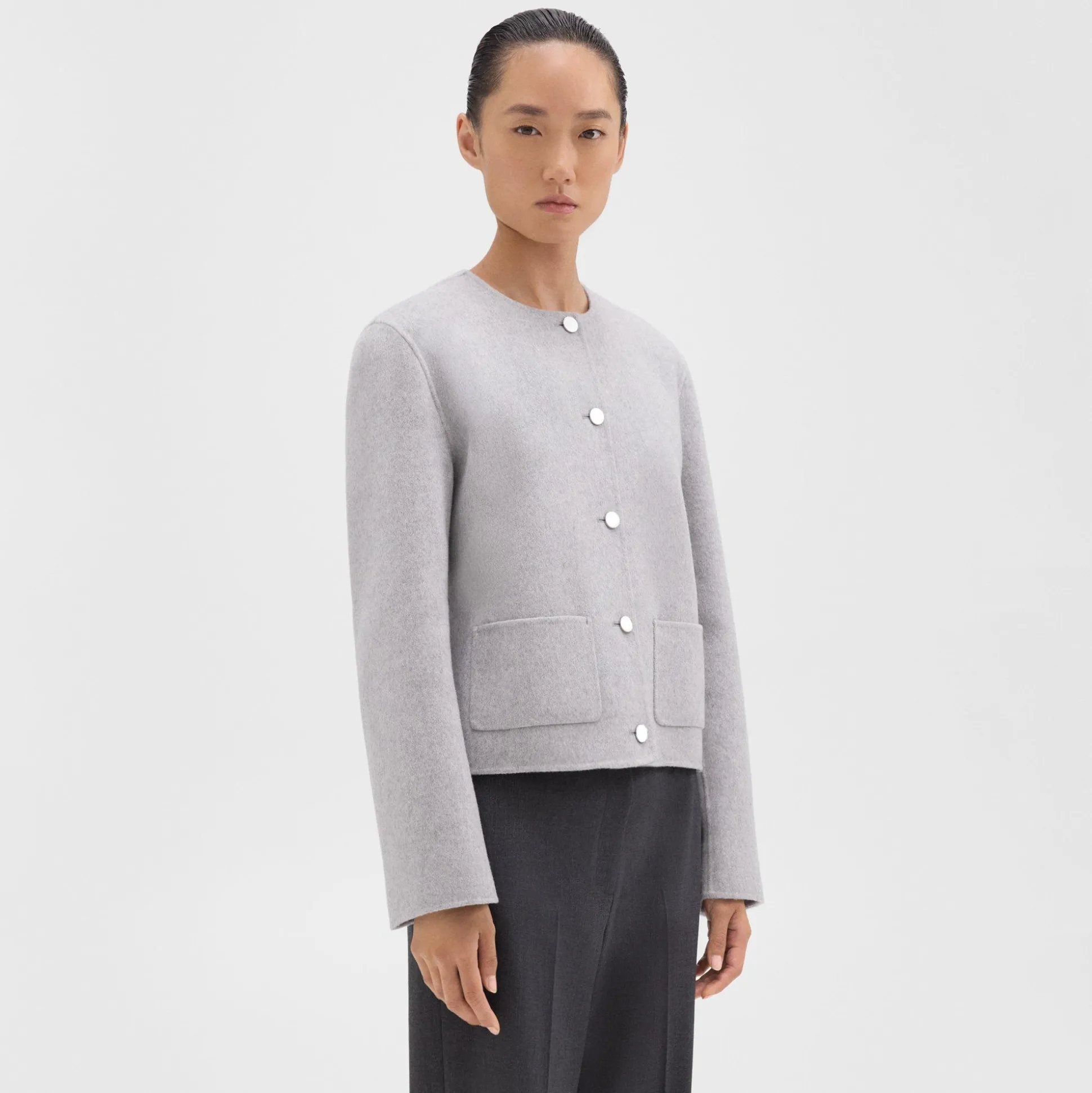 Theory Cropped Jacket In Double-Face Wool-Cashmere-Women Outerwear|Blazers + Jackets