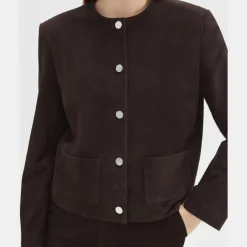 Theory Cropped Jacket In Suede-Women Blazers + Jackets