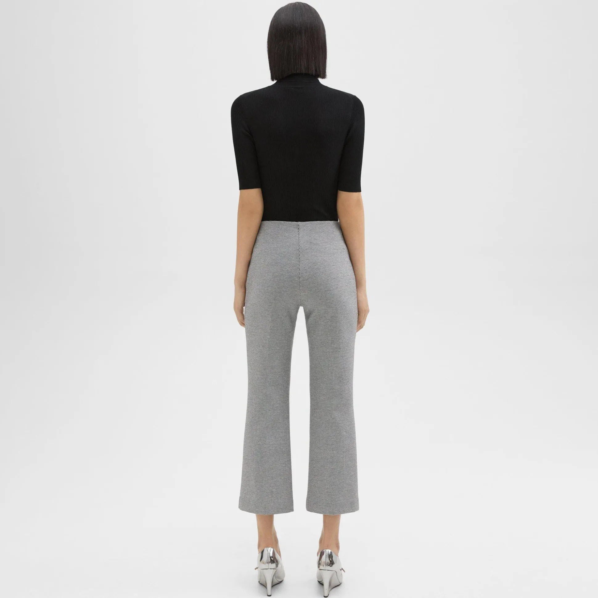 Theory Cropped Kick Pant In Houndstooth Jersey-Women Pants