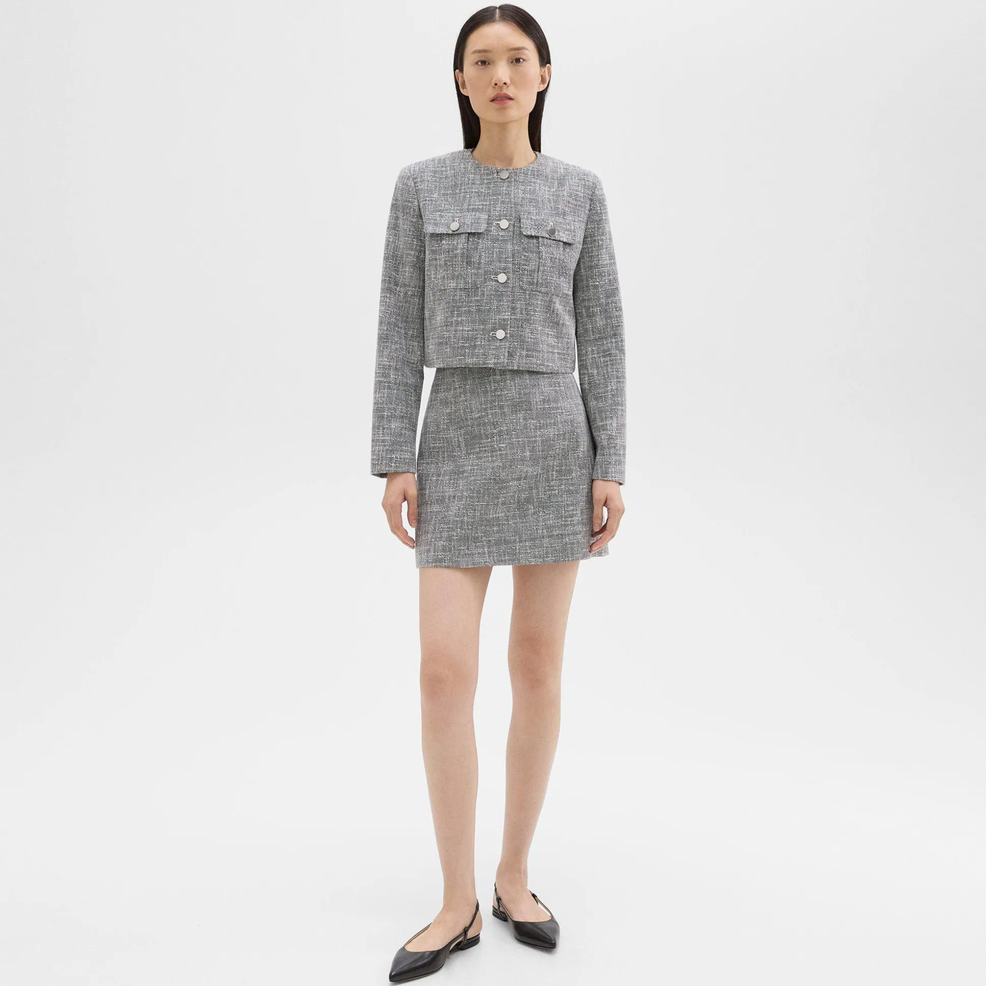 Theory Cropped Military Jacket In Cotton Tweed-Women Blazers + Jackets