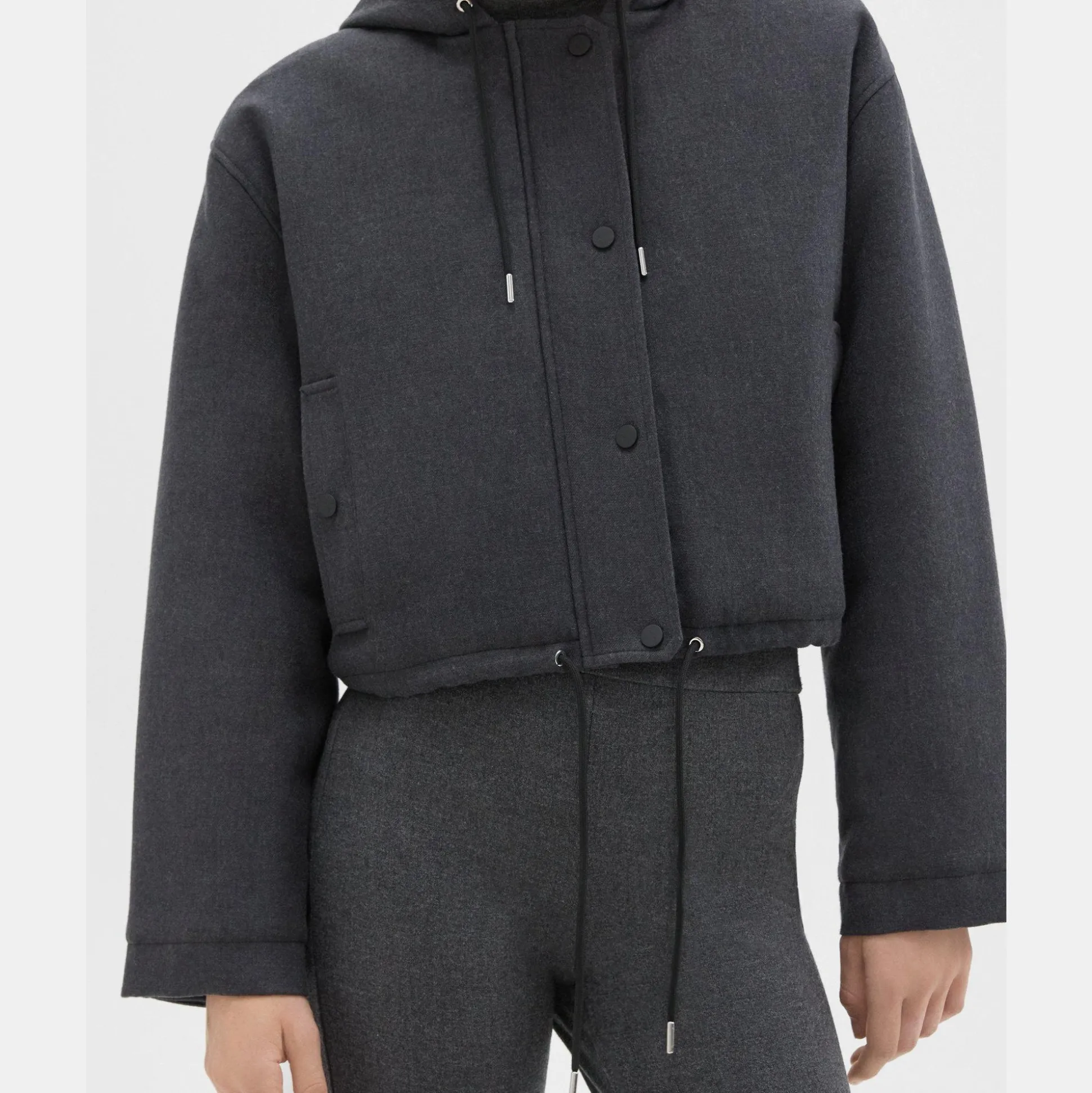 Theory Cropped Parka In Double-Face Wool Flannel-Women Outerwear