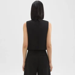 Theory Cropped Roll Neck Top In Double Weave-Women Tops