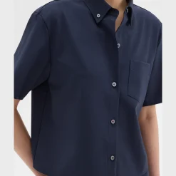 Theory Cropped Short-Sleeve Shirt In Good Wool-Women Tops