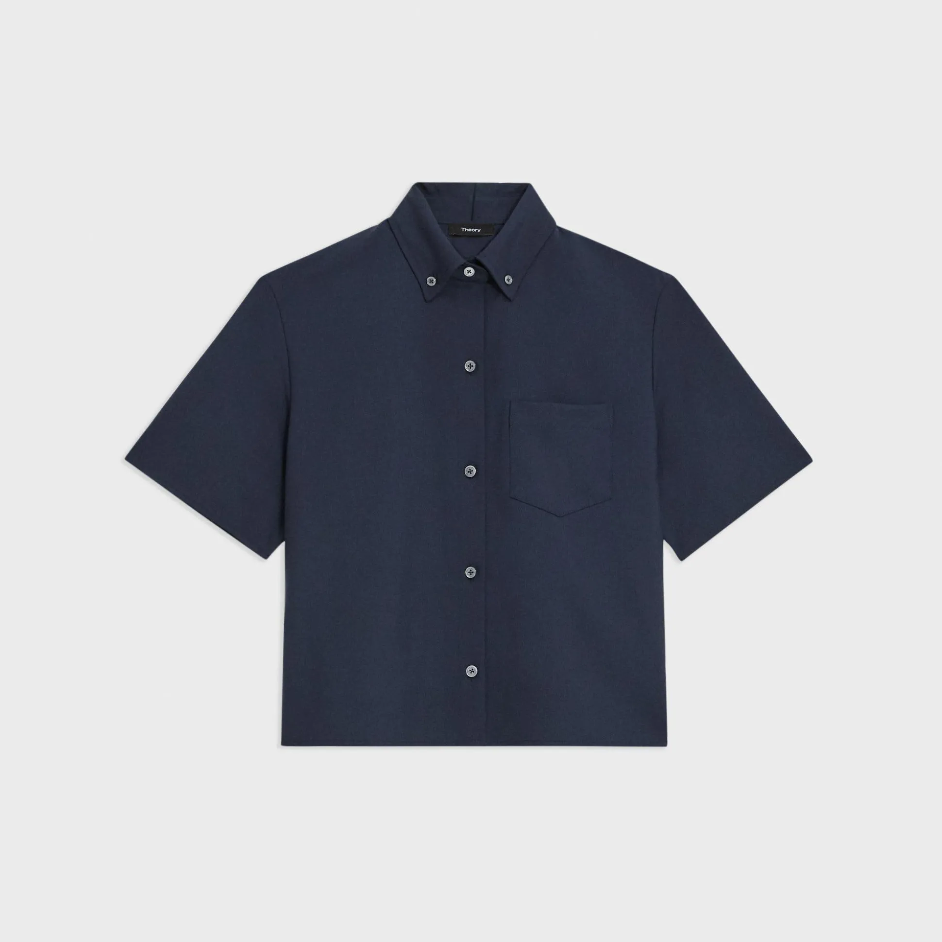 Theory Cropped Short-Sleeve Shirt In Good Wool-Women Tops