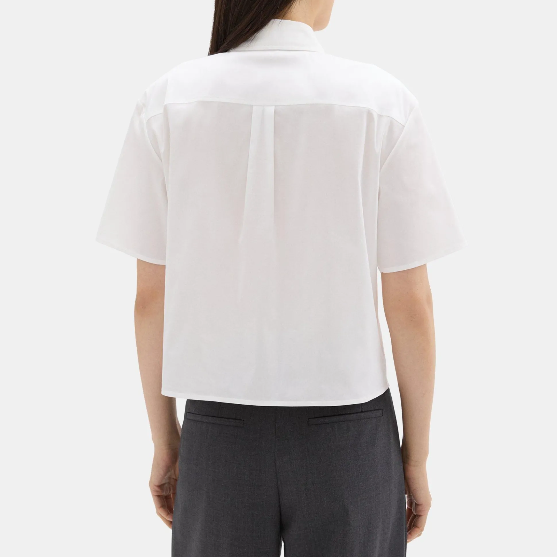 Theory Cropped Short-Sleeve Shirt In Good Cotton-Women Tops