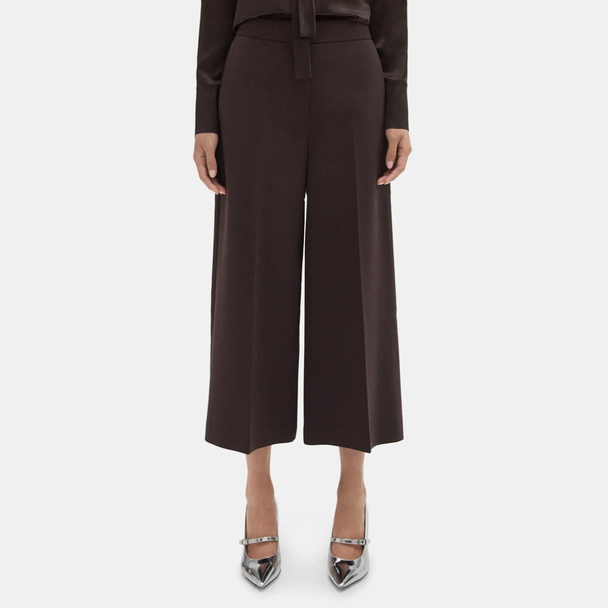 Theory Cropped Wide-Leg Pant In Double Weave-Women Pants