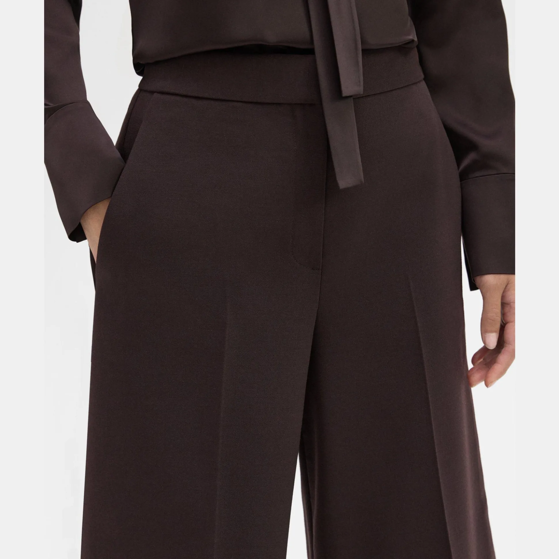 Theory Cropped Wide-Leg Pant In Double Weave-Women Pants