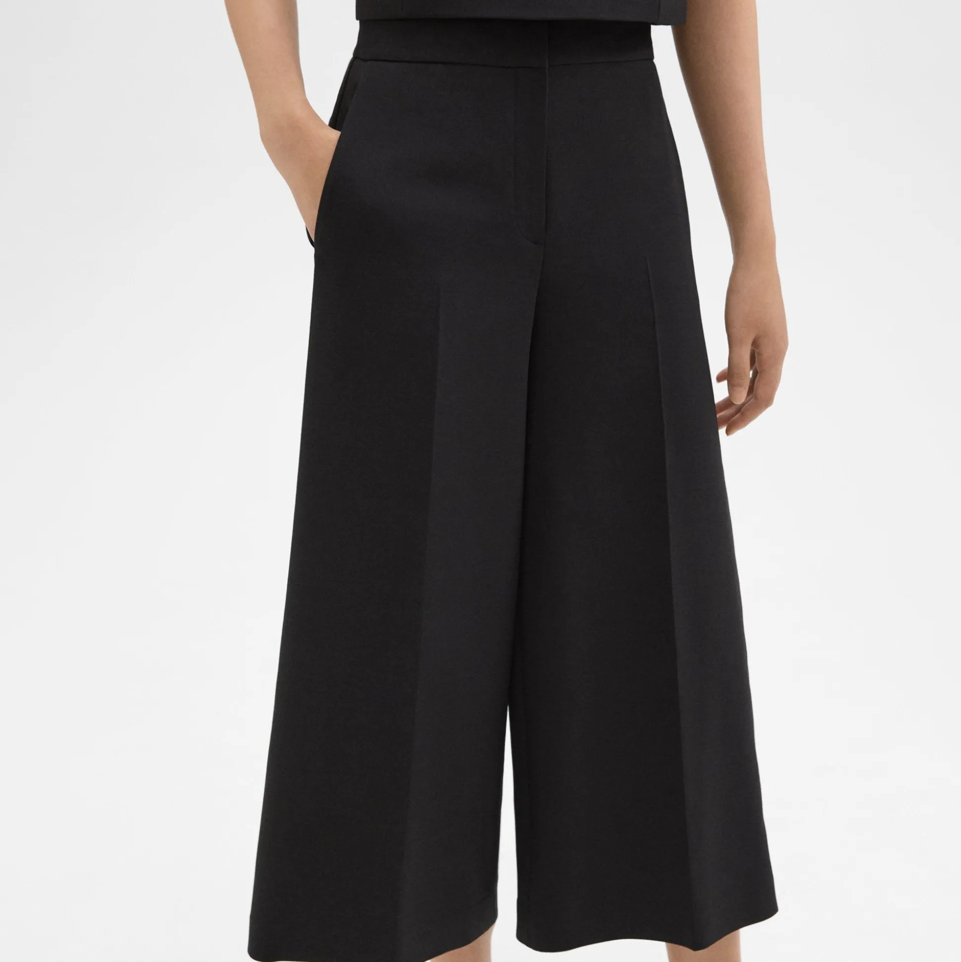 Theory Cropped Wide-Leg Pant In Double Weave-Women Pants