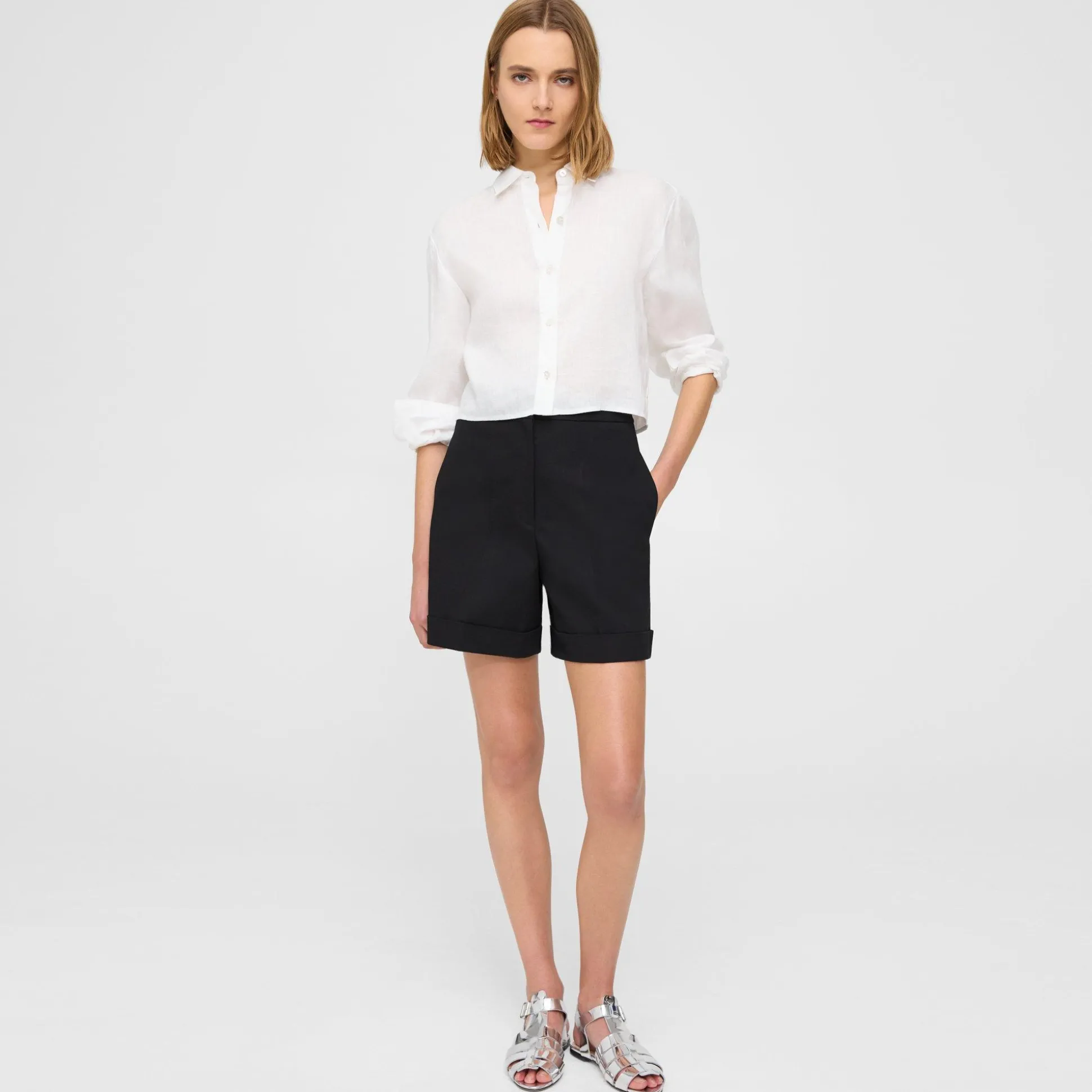Theory Cuffed Short In Cotton Pique-Women Shorts|Pants