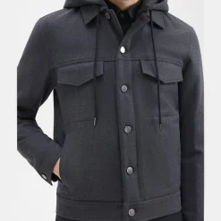 Theory Damien Hooded Jacket In Double-Face Wool Flannel-Men Outerwear