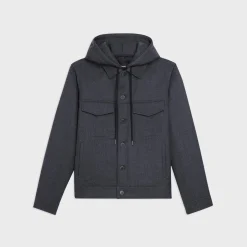 Theory Damien Hooded Jacket In Double-Face Wool Flannel-Men Outerwear