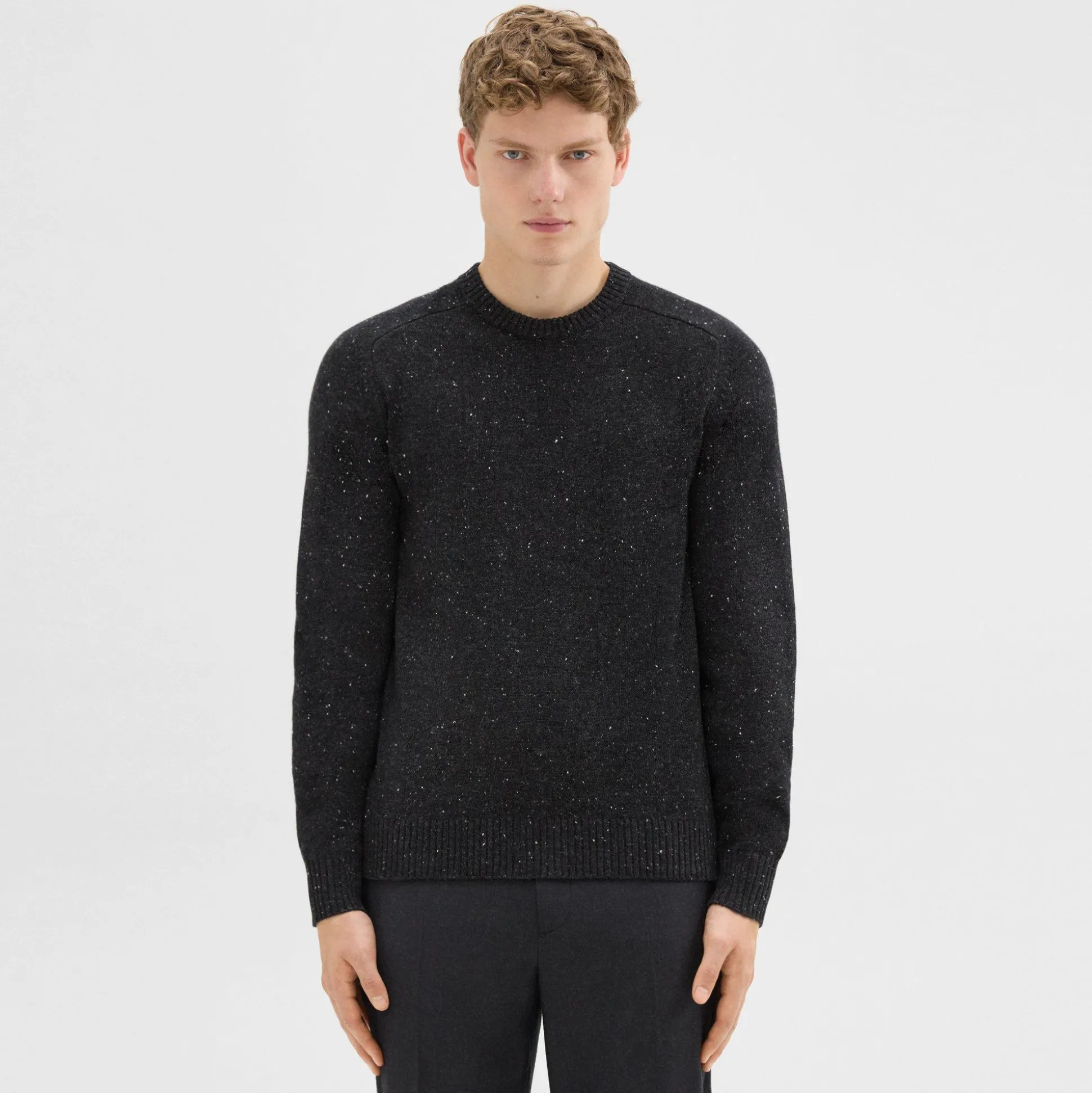 Theory Dinin Crewneck Sweater In Donegal Wool-Cashmere-Men Sweaters + Cardigans
