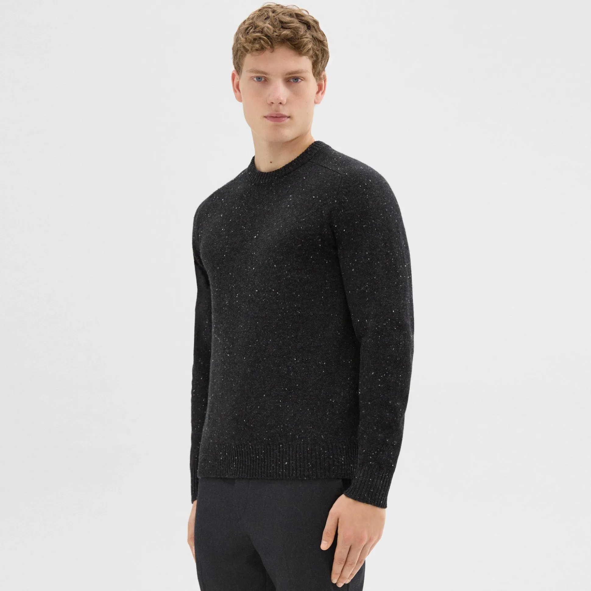 Theory Dinin Crewneck Sweater In Donegal Wool-Cashmere-Men Sweaters + Cardigans
