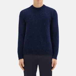 Theory Dinin Crewneck Sweater In Donegal Wool-Cashmere-Men Sweaters + Cardigans