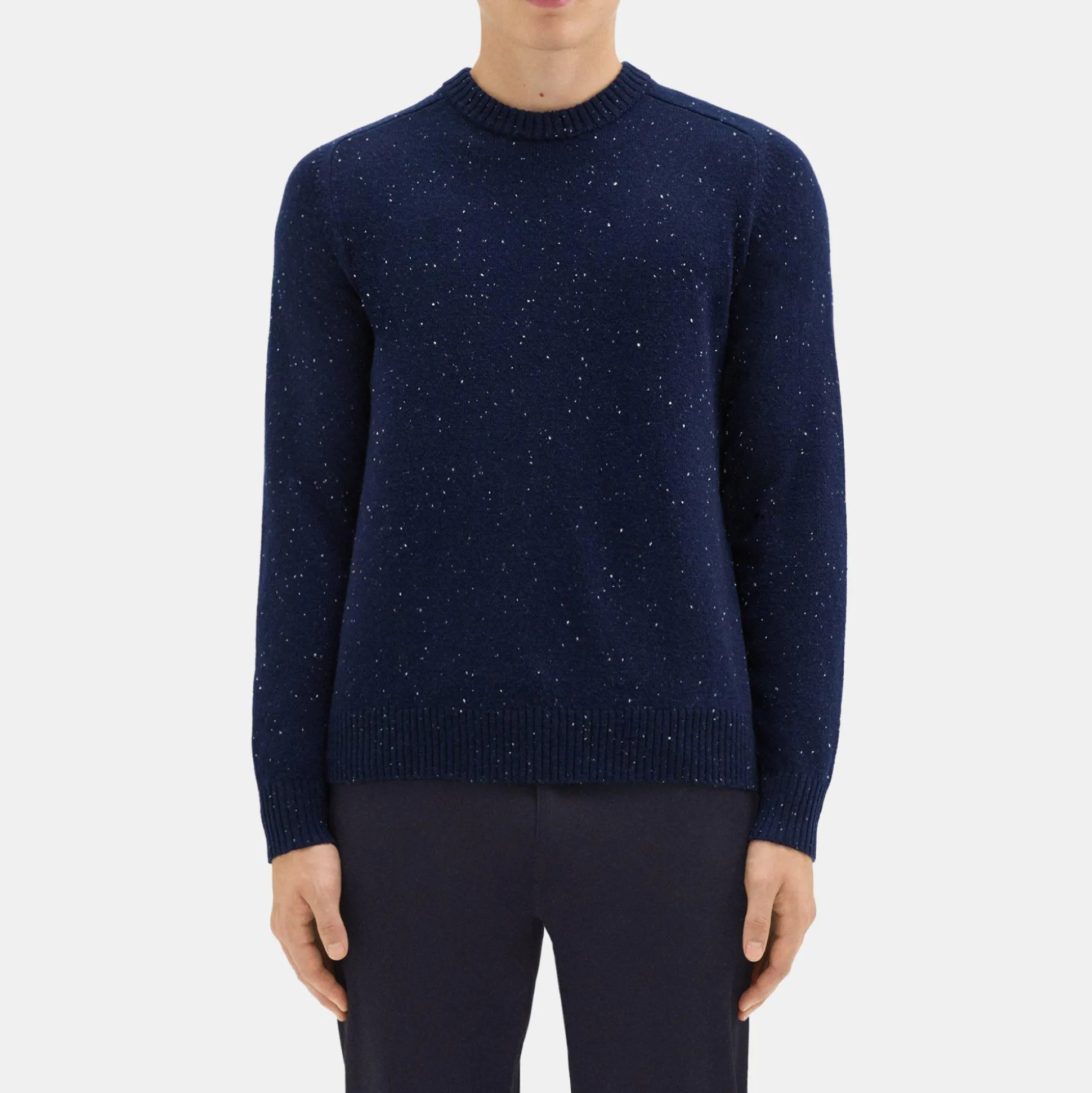 Theory Dinin Crewneck Sweater In Donegal Wool-Cashmere-Men Sweaters + Cardigans