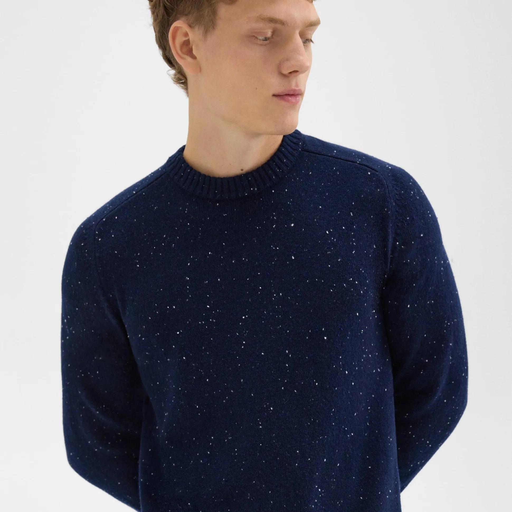 Theory Dinin Crewneck Sweater In Donegal Wool-Cashmere-Men Sweaters + Cardigans
