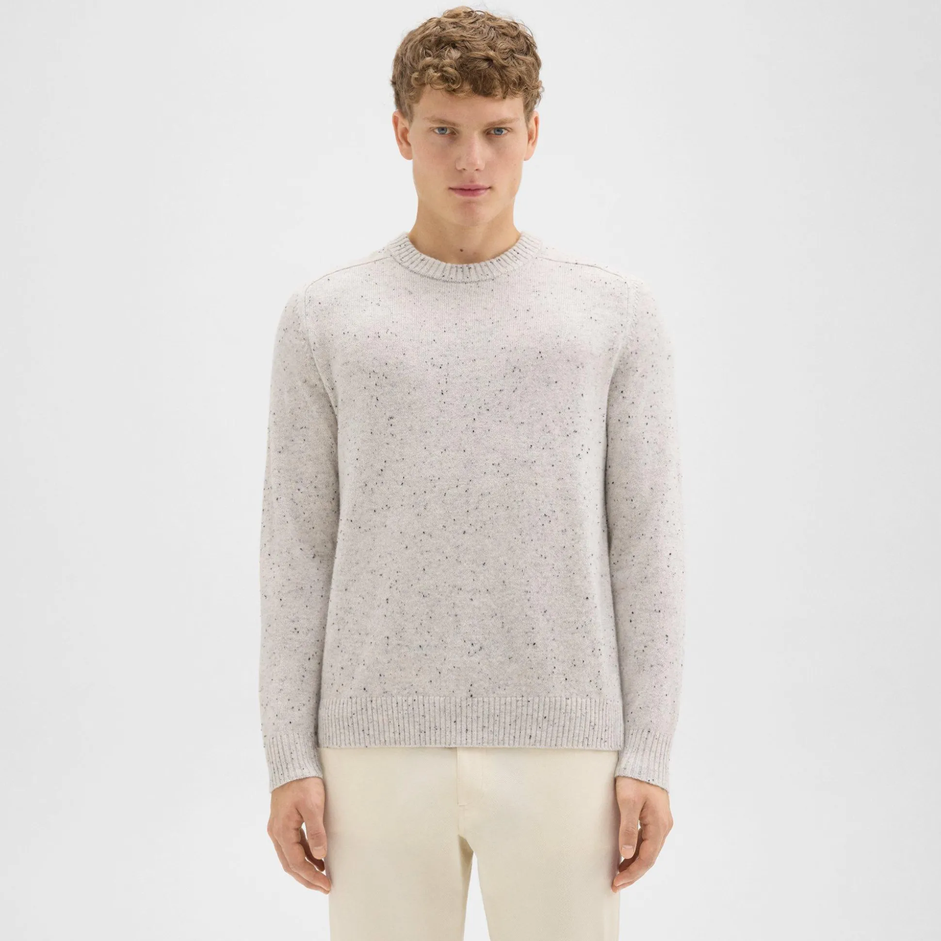 Theory Dinin Crewneck Sweater In Donegal Wool-Cashmere-Men Sweaters + Cardigans