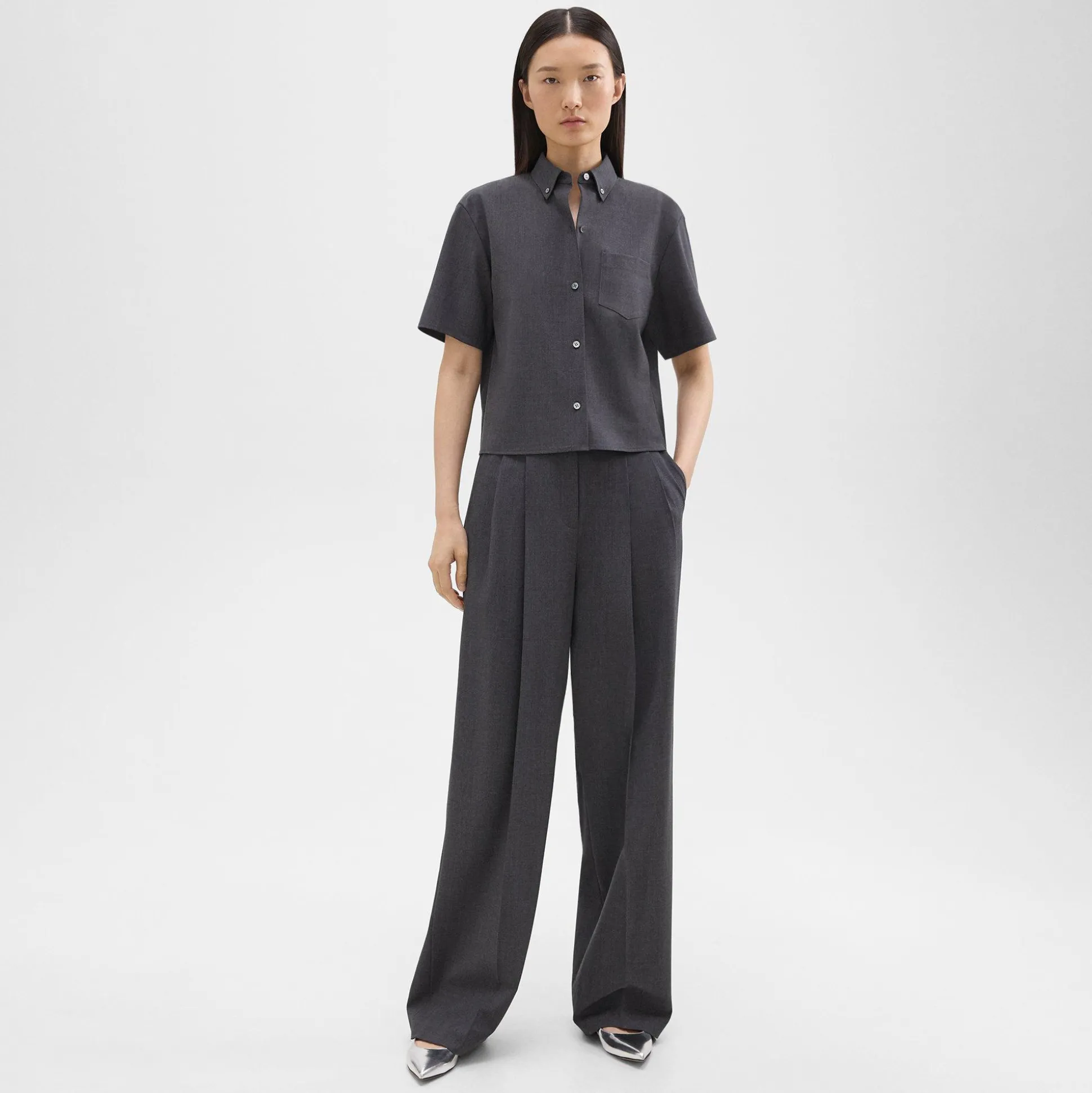 Theory Double Pleat Pant In Good Wool-Women Suits|Pants