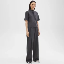 Theory Double Pleat Pant In Good Wool-Women Suits|Pants
