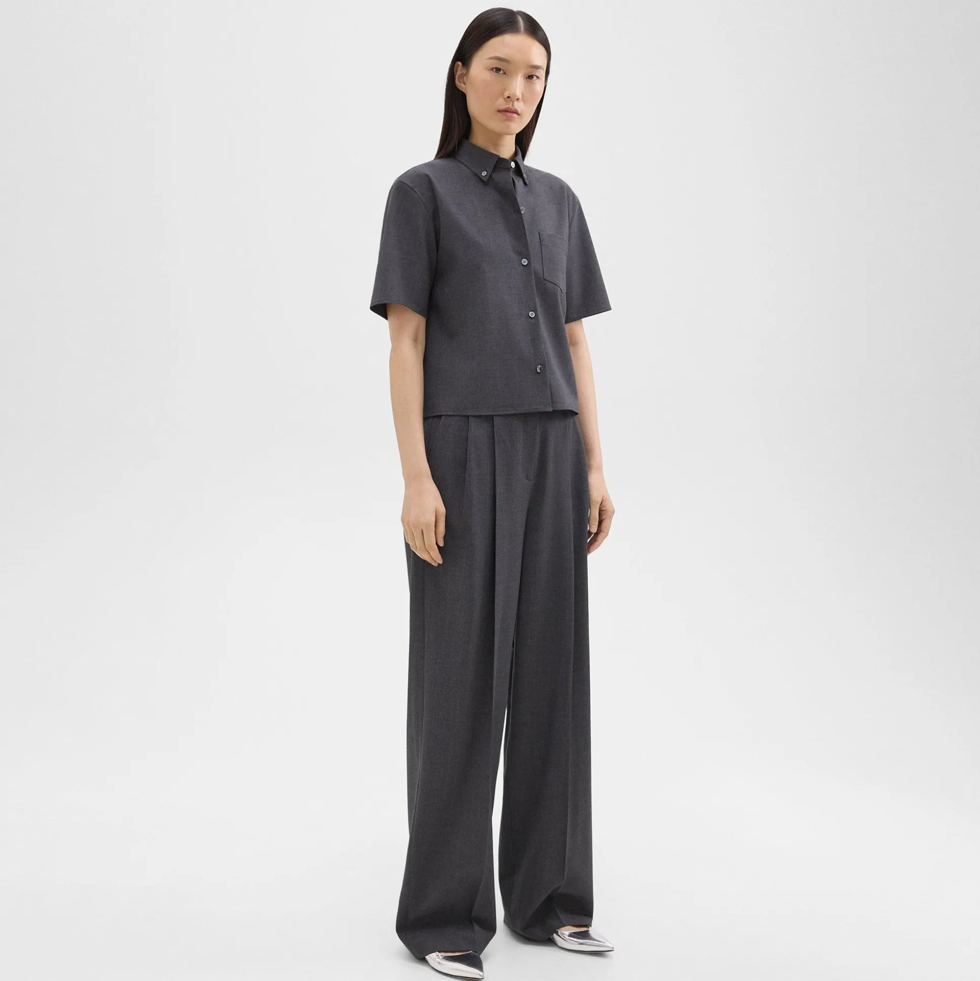 Theory Double Pleat Pant In Good Wool-Women Suits|Pants
