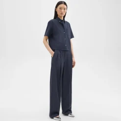 Theory Double Pleat Pant In Good Wool-Women Pants|Suits